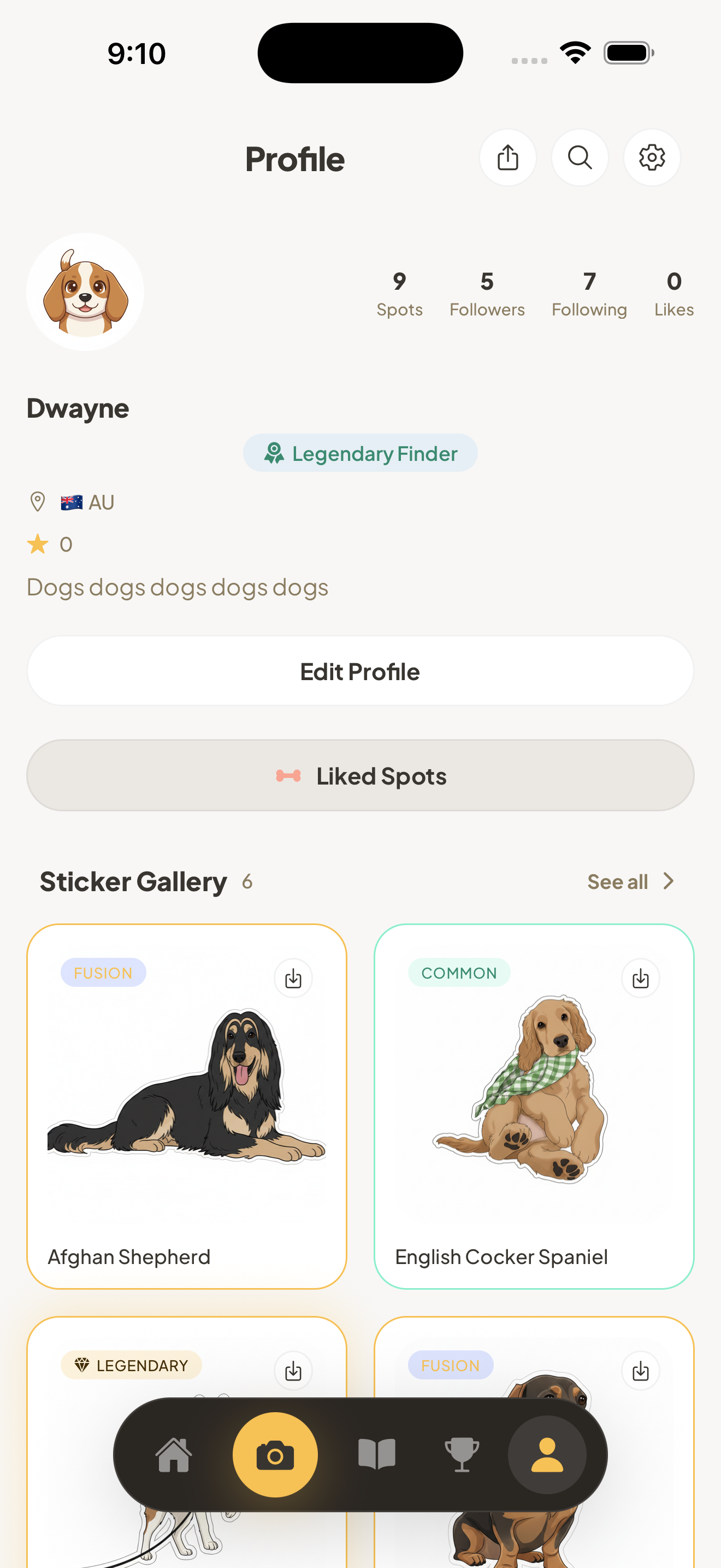 Profile and stats screen